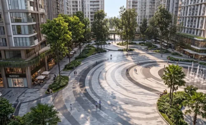 Phối cảnh quảng trường trung tâm dự án chung cư Sun Group Vinh ( Trường Vinh, Nghệ An )